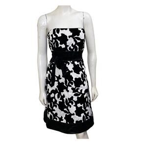WHBM White House Black Market Strapless Satin Velvet Black White Mini Dress sz 0